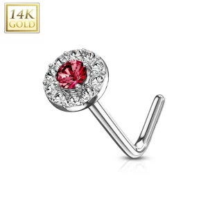 ukrivljeni-piercing-za-nos-iz-14k-belega-zlata-rdeci-cirkon-obrobljen-s-prozornimi-cirkoni